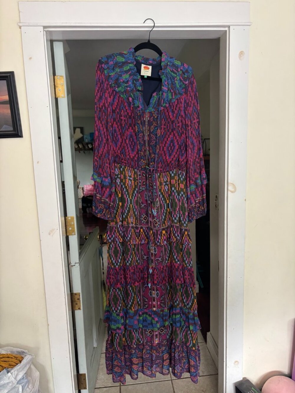Farm Rio Mixed Print Ruffle Tiered Maxi Dress Size M